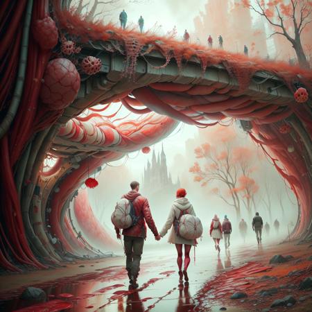 06246-4197443608-, AnatomicTech ,blood vessels, scifi , red hair_ a couple walking in the park, colorful oil painting, vibrant landscape paint.png